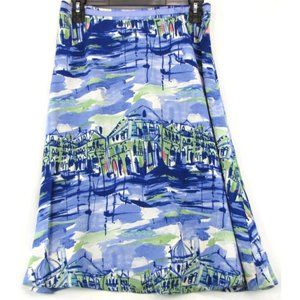 SALE! Coastal Seaport Flare Blue Midi Knee Skirt